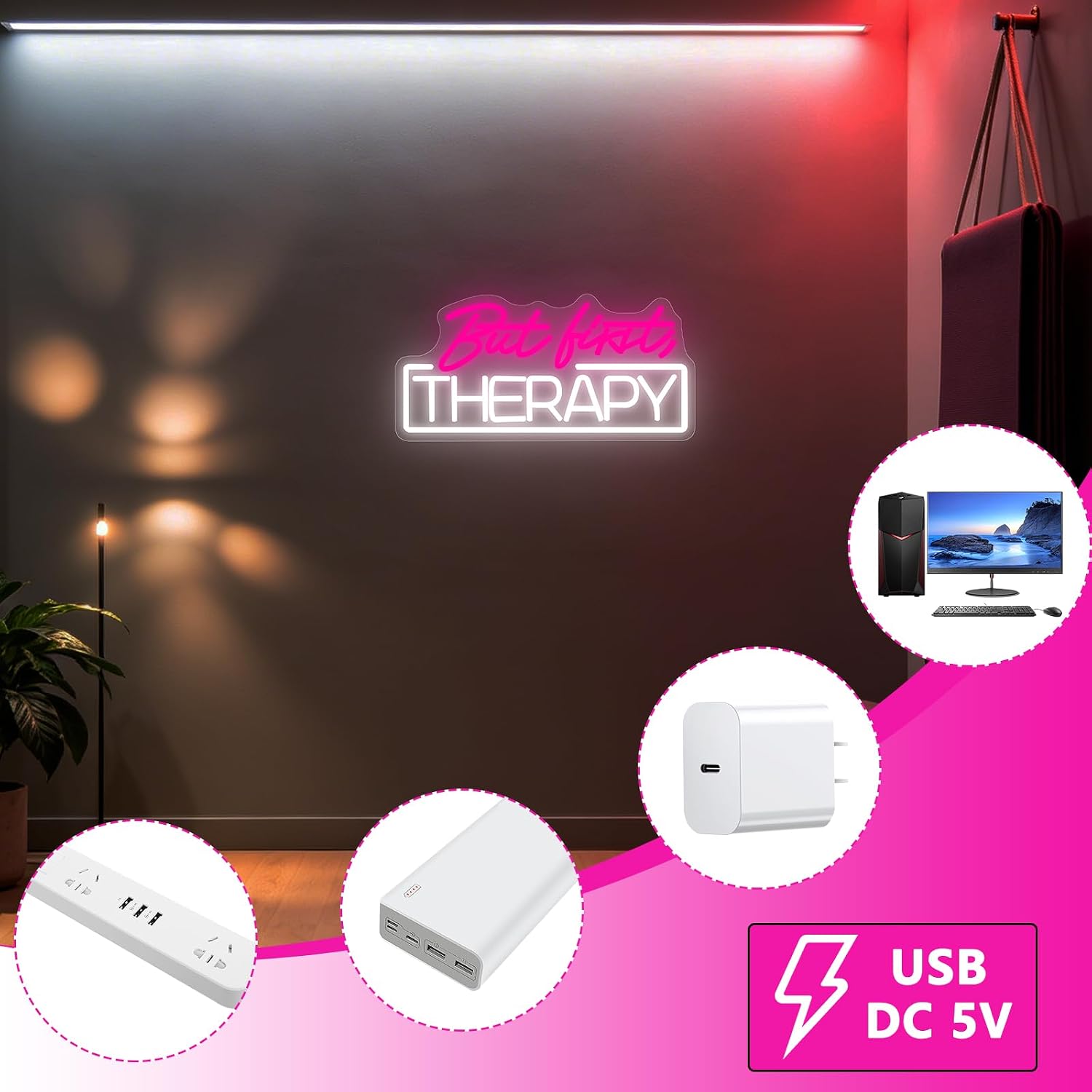 셀프 케어, 하지만 먼저 테라피, 네온사인 USB 전원 - Spa Wellness And Beauty 리뷰 및 가격